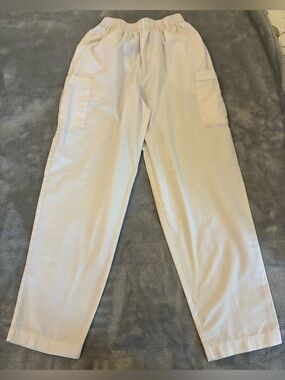 Women’s Peaches Brand Casual Elastic-Waist White Scrub Pants Size Medium